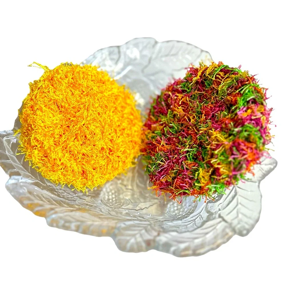 Hand Crafted Colorful Reusable Kitchen Dish Scrubbing Pads Two Crochet Polyester
